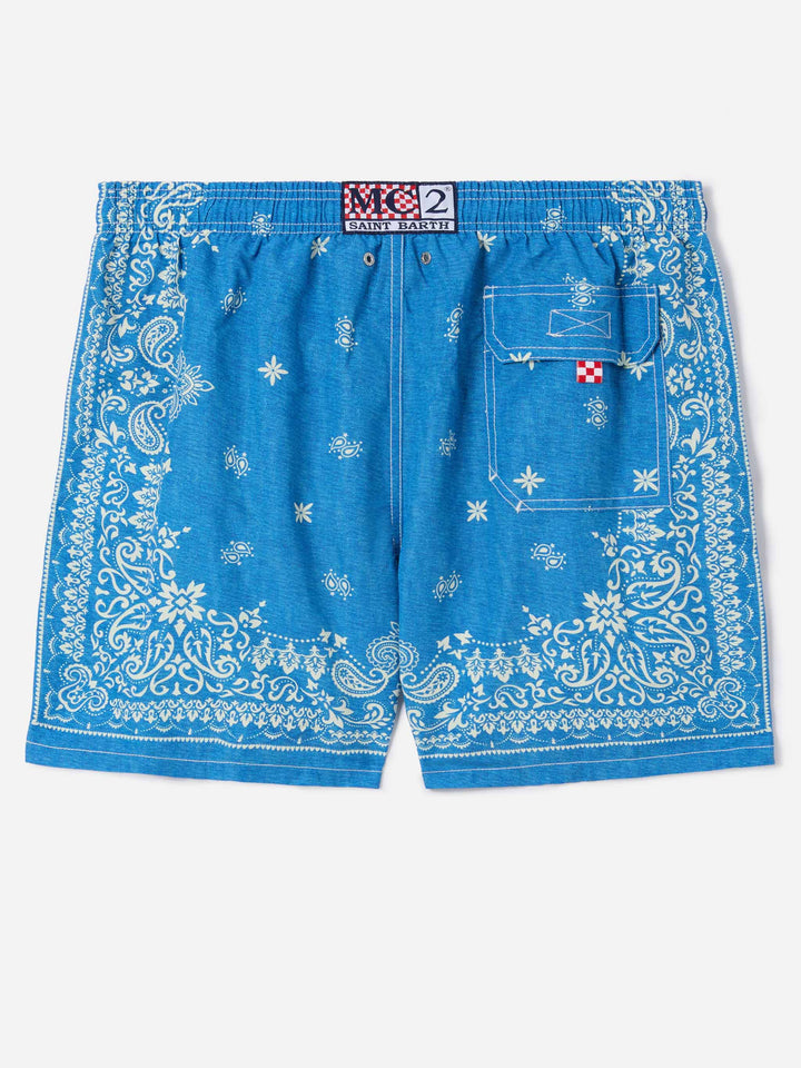 Gustavia blue swim shorts with bandana print