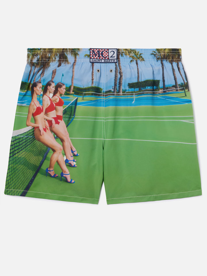 Gustavia swim shorts with St. Barth Tennis print | Special Edition