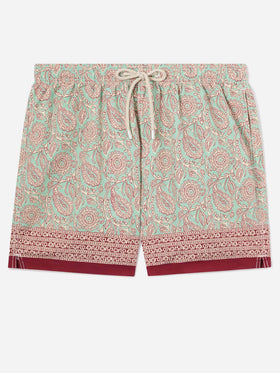 Gustavia Badeshorts in Aquagrün mit kontrastierendem Paisley-Print 