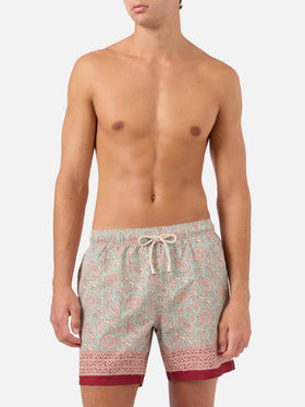 Gustavia Badeshorts in Aquagrün mit kontrastierendem Paisley-Print 