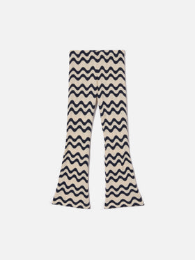 Gwenda Jr raschel knit pants with blue and ivory wave pattern