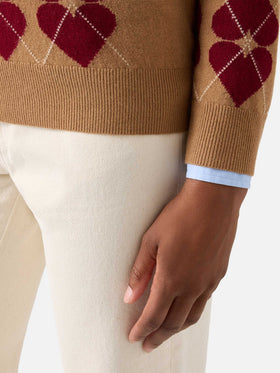 Hadidy wool and cashmere blend polo collar knit with argyle pattern and hearts