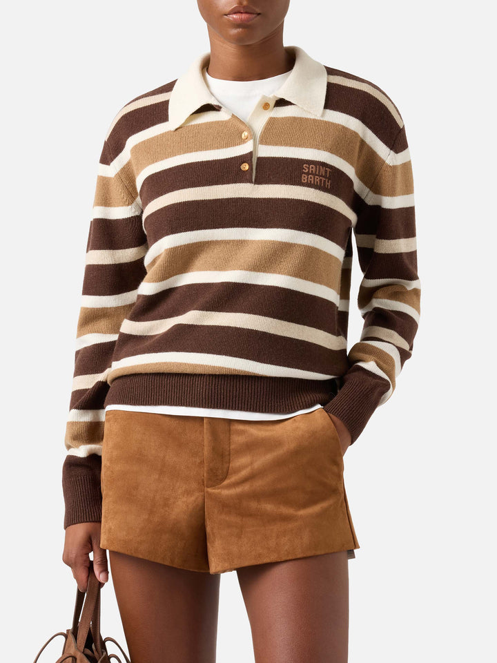 Maglia Hadidy in misto lana e cashmere con collo polo e righe multicolore