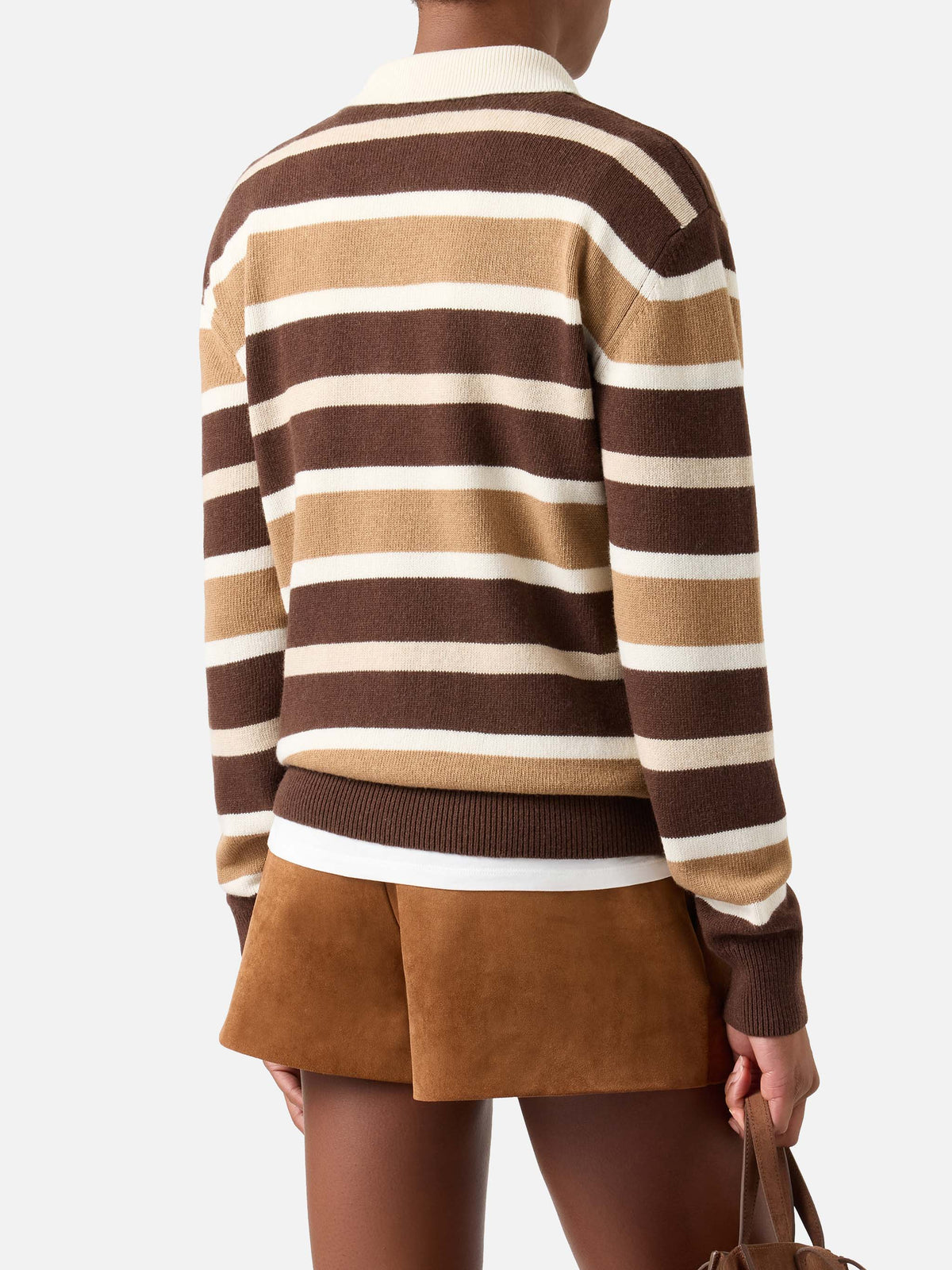Pull Hadidy à col polo en mélange de laine et cachemire avec rayures multicolores 