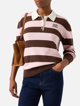 Pink Hadidy polo collar knit with stripes