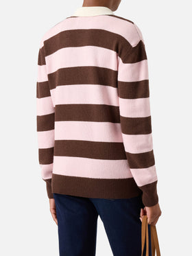 Pink Hadidy polo collar knit with stripes