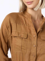 Woman camel linen playsuit Hanniel