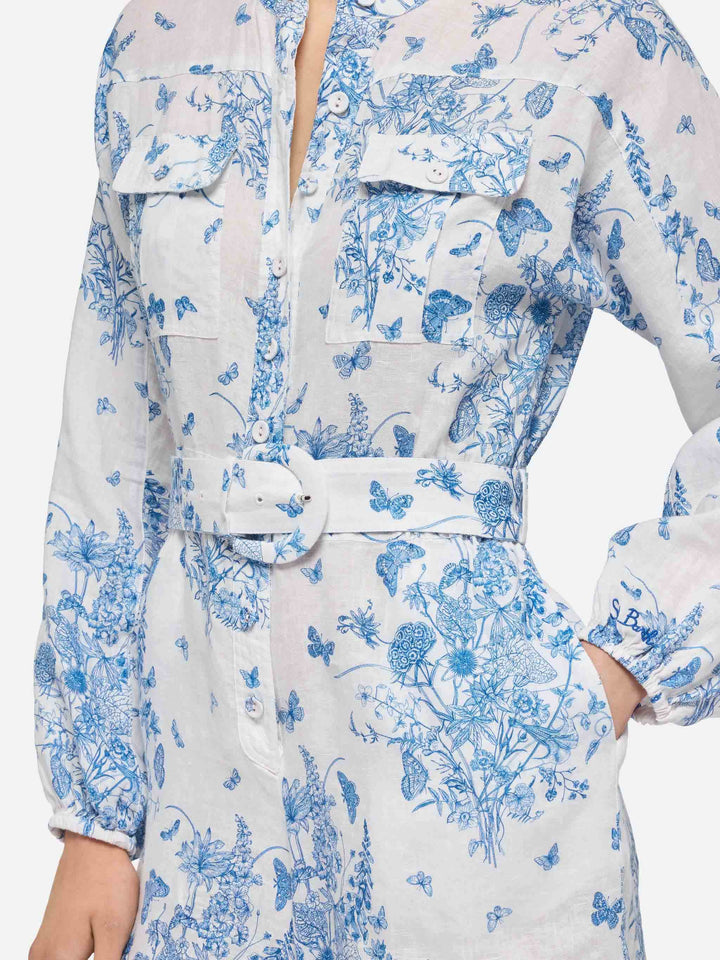 Hanniel Leinen-Playsuit mit Schmetterlings-Toile-de-Jouy-Print