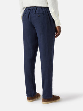 Navy blue Havier long long pants in pure linen