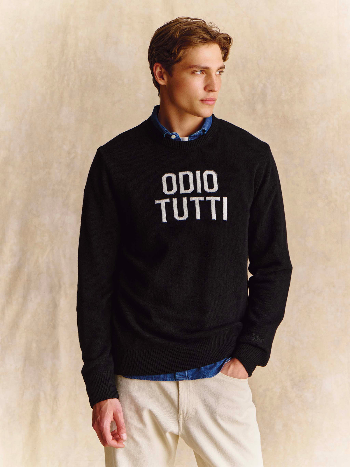 Jersey de punto con cuello redondo Black Heron con intarsia Odio Tutti 