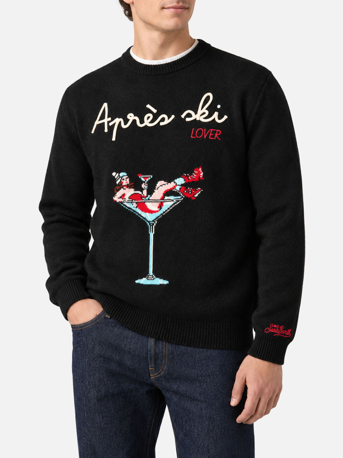Schwarzer Pullover Heron mit „Apres ski lover“-Stickerei 