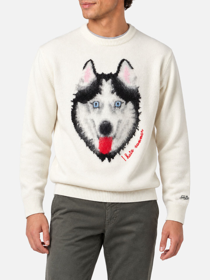 Heron-Pullover mit Wolf-Jacquard und Stickerei 