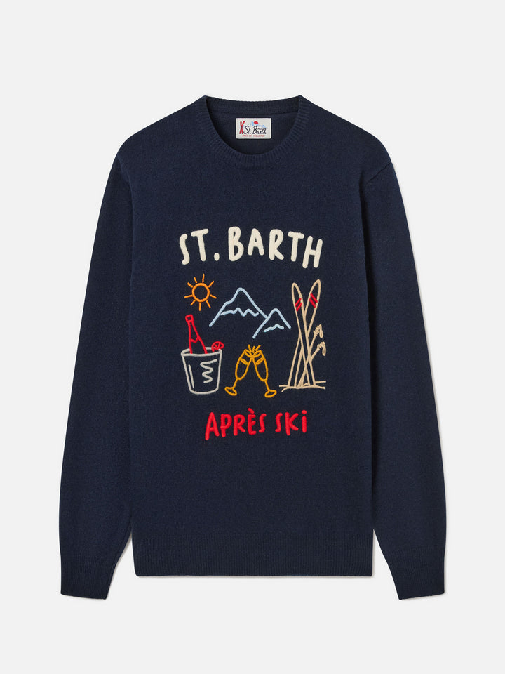 Pull ras-du-cou en maille Navy blue Heron avec intarsia et broderie Après Ski 