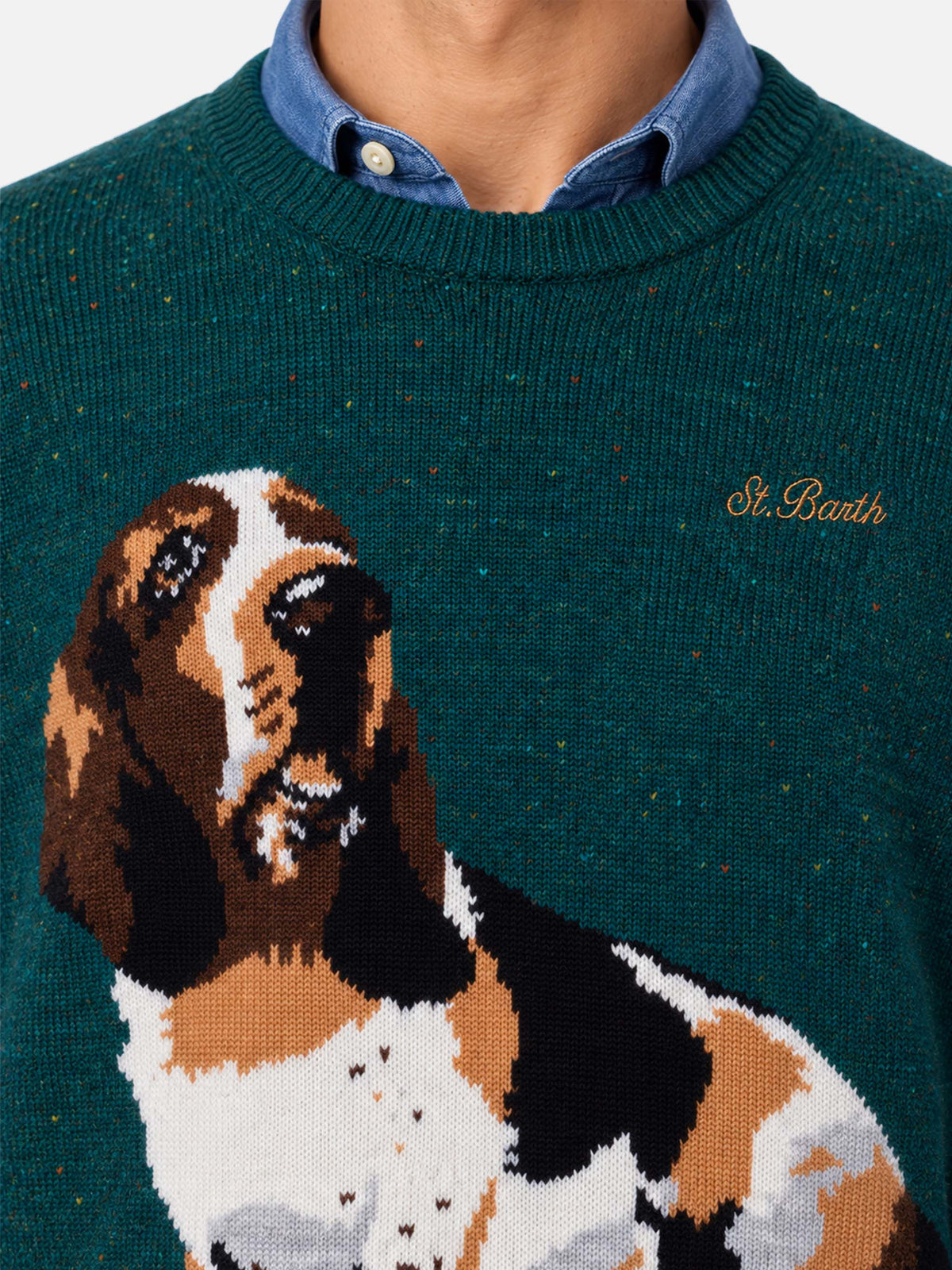 Rundhalspullover Heron mit Basset-Hound-Jacquard 