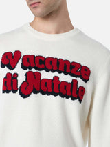 Maglia da uomo bianca Heron con stampa logo jacquard Vacanze di Natale | VACANZE DI NATALE EDIZIONE SPECIALE