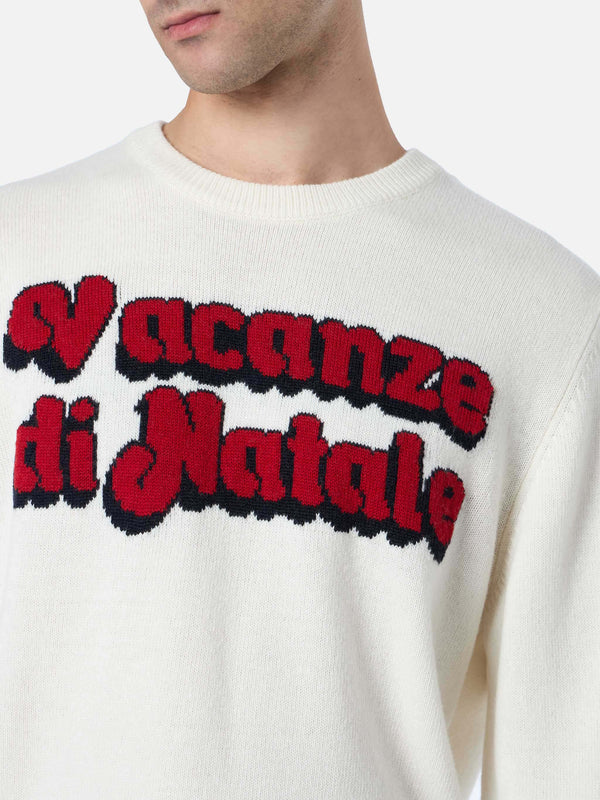 Maglia da uomo bianca Heron con stampa logo jacquard Vacanze di Natale | VACANZE DI NATALE EDIZIONE SPECIALE