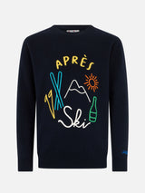 Man blue sweater Heron with Apres ski embroidery