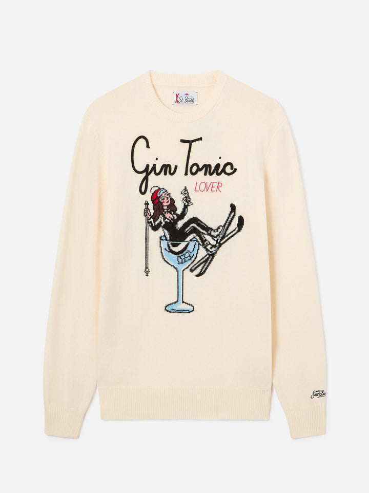 Pull ras du cou Heron blanc cassé en maille avec intarsia et broderie Gin Tonic 