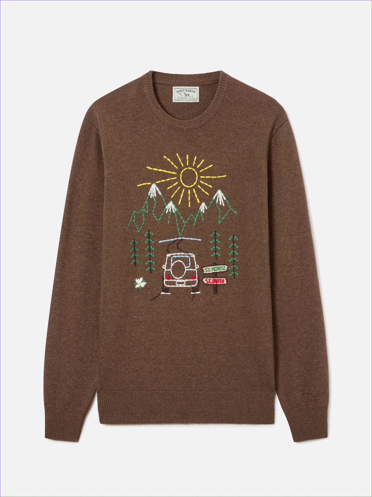 Brown Heron crewneck knit with St. Moritz embroidery