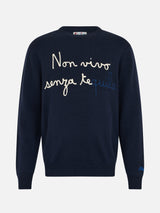 Maglione da uomo blu Heron con ricamo Non vivo senza tequila