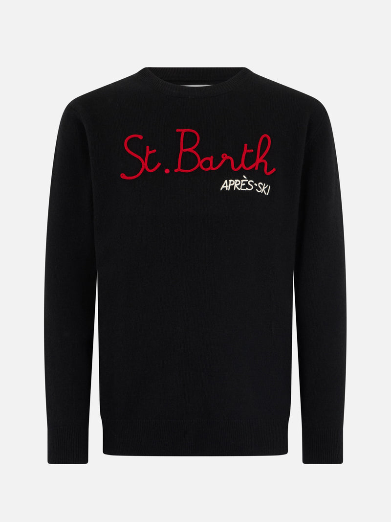 Maglione nero da uomo Heron con ricamo St. Barth Apres Ski