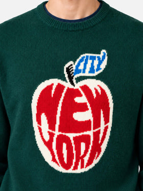Maglia Heron verde scuro con jacquard mela New York