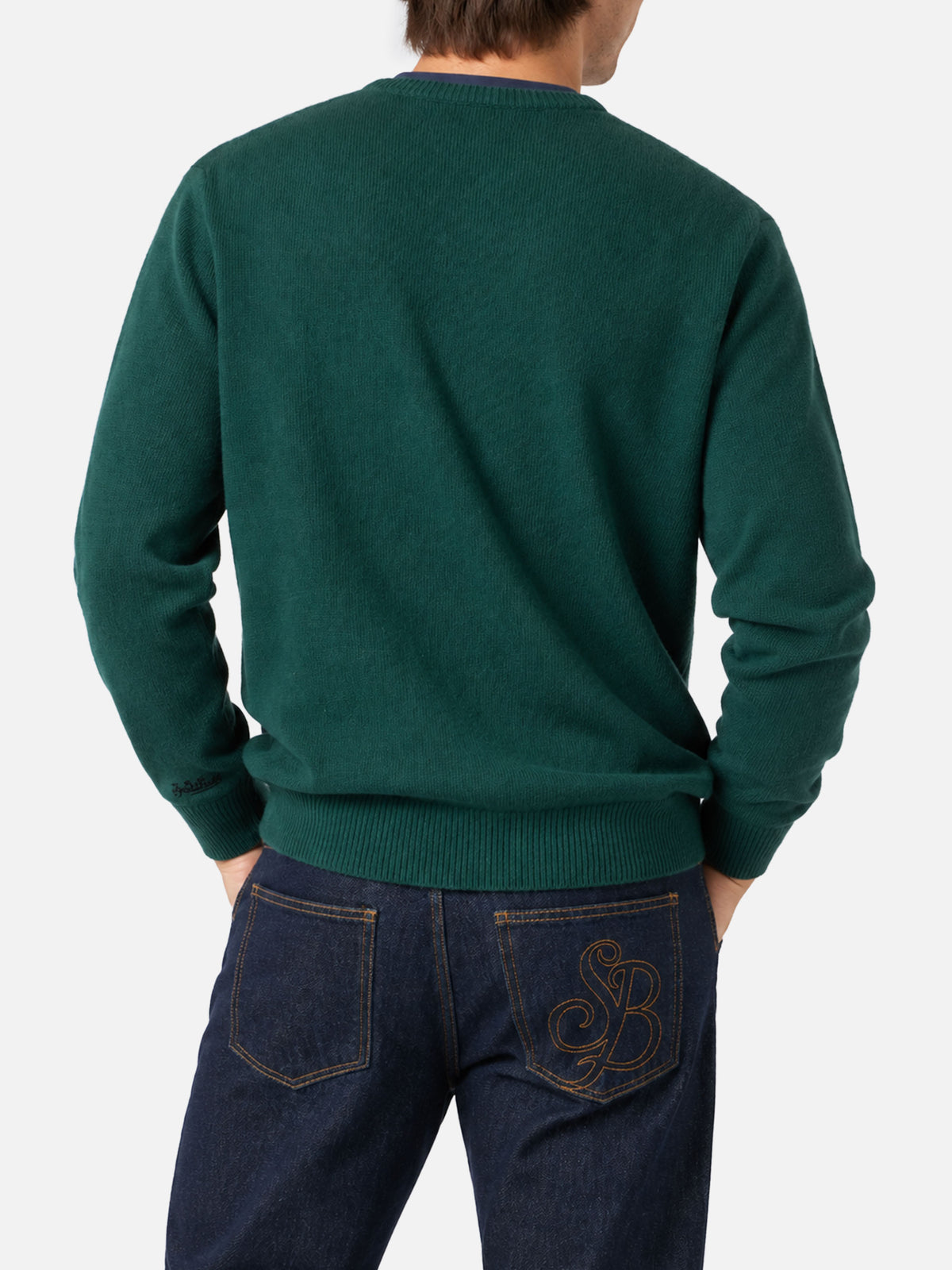Maglia Heron verde scuro con jacquard mela New York