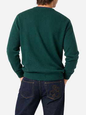 Maglia Heron verde scuro con jacquard mela New York