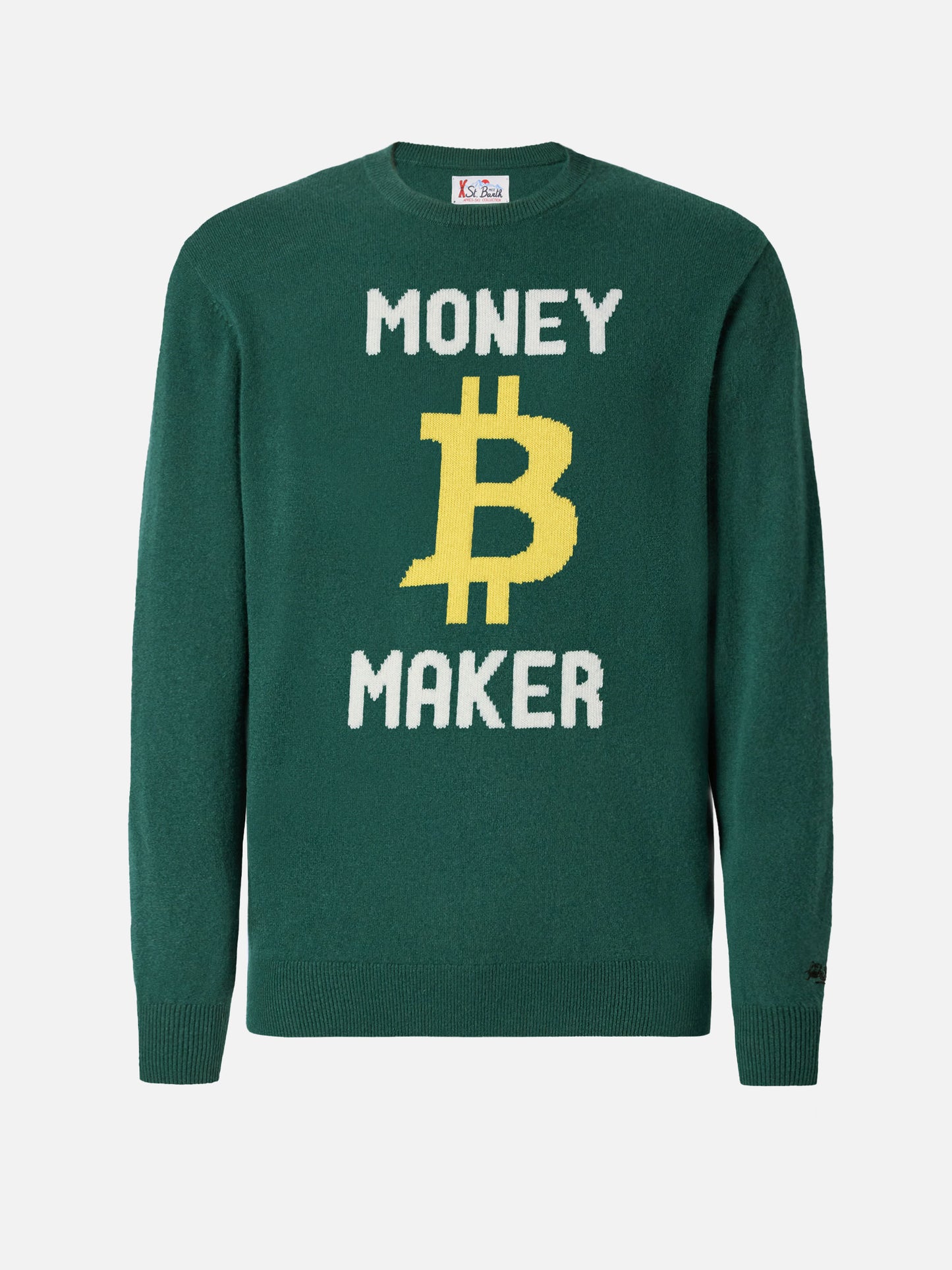 Green crewneck Heron with Money maker jacquard