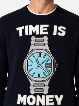 Maglia girocollo Heron blu navy con lettering Time is money