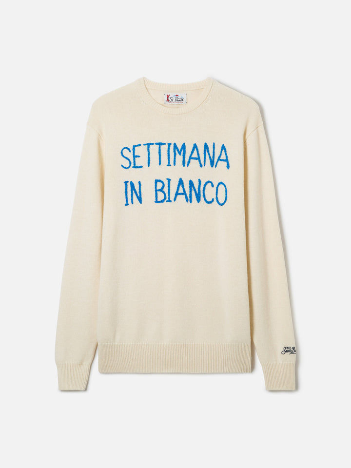 Off white Heron sweater with Settimana in bianco embroidery