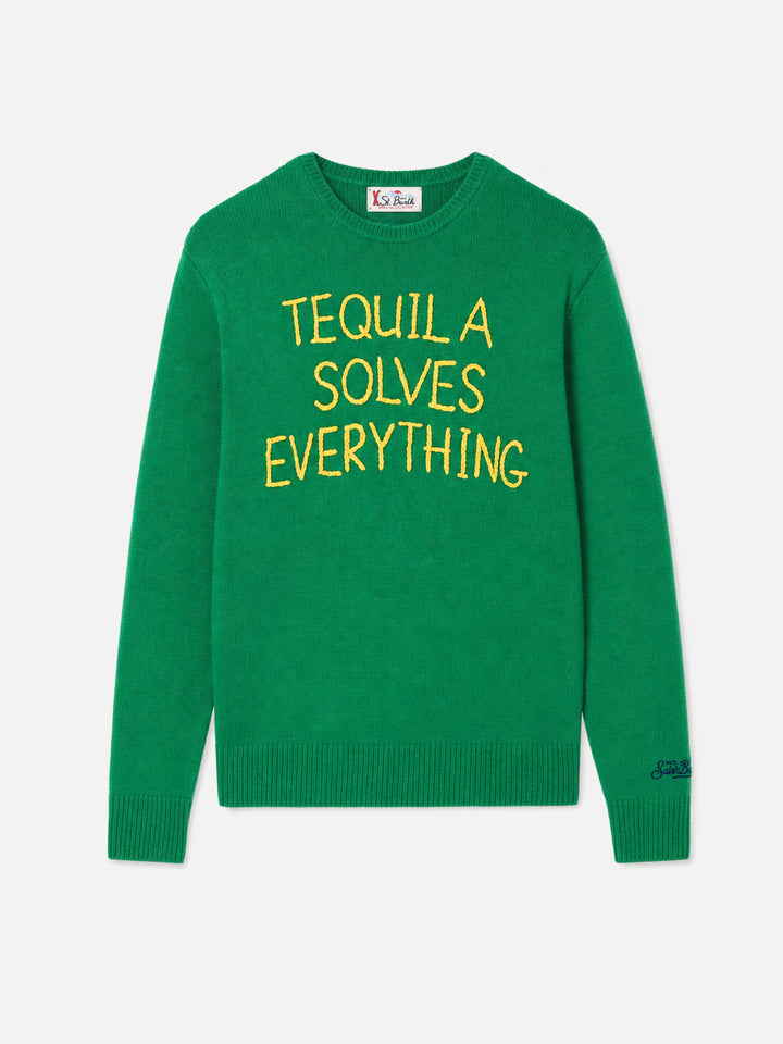 Maglia Heron verde con ricamo Tequila solves everything