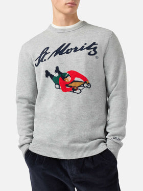 Grauer Heron-Pullover mit St. Moritz-Jacquardmuster und -Aufnäher | ST. MORITZ TOP OF THE WORLD SPECIAL EDITION