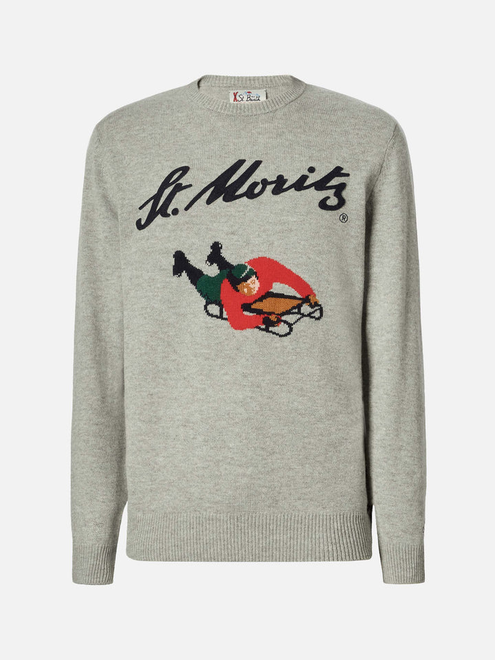 Maglione Heron grigio con jacquard e patch St. Moritz | ST. MORITZ TOP OF THE WORLD SPECIAL EDITION