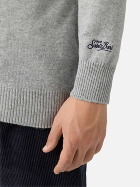 Grauer Heron-Pullover mit St. Moritz-Jacquardmuster und -Aufnäher | ST. MORITZ TOP OF THE WORLD SPECIAL EDITION