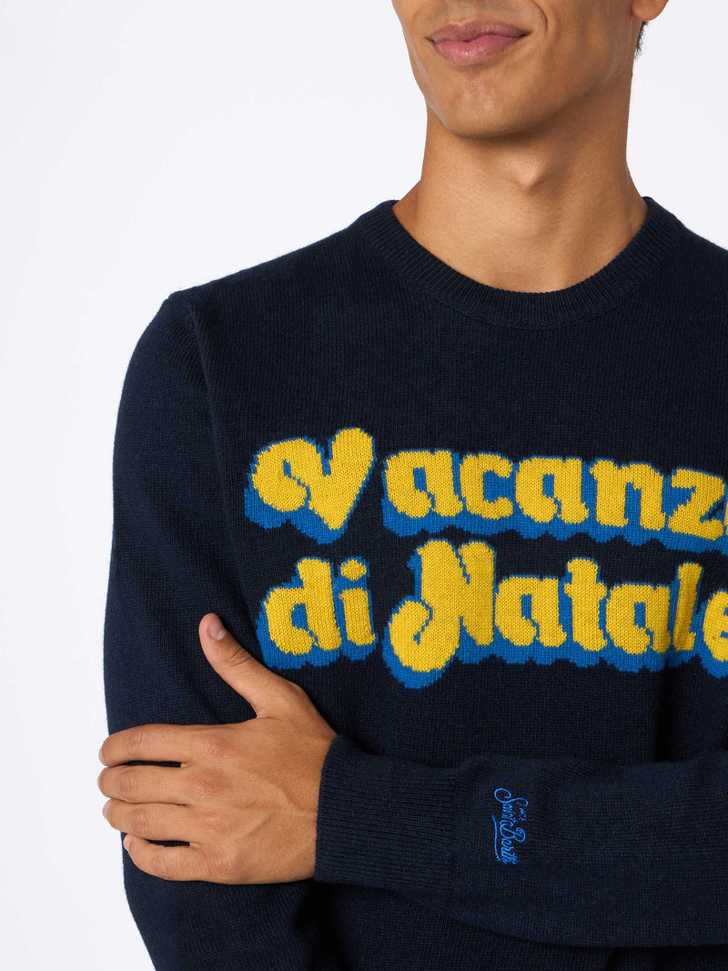 Maglia da uomo blu Heron con stampa logo jacquard Vacanze di Natale | VACANZE DI NATALE EDIZIONE SPECIALE