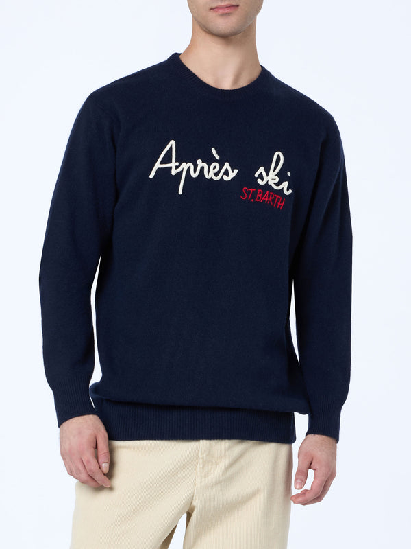 Maglione da uomo blu Heron con ricamo St. Barth apres ski