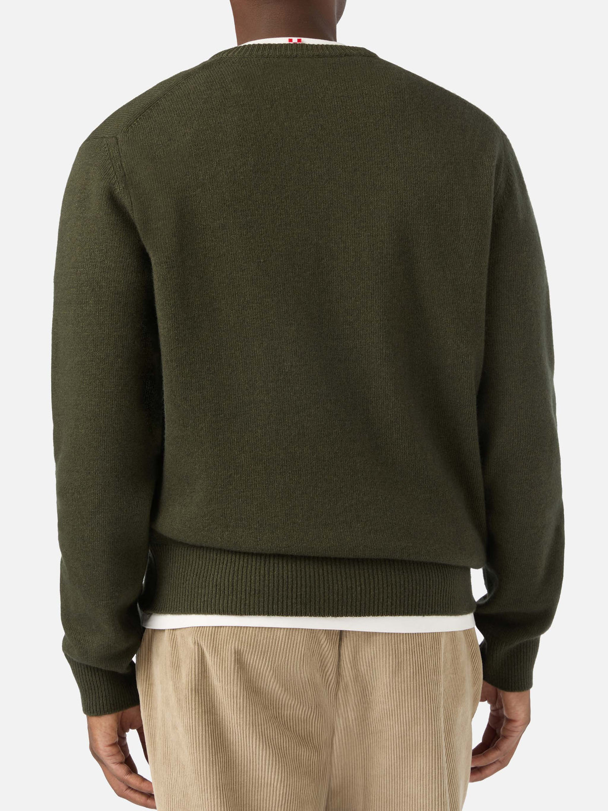 Crewneck-Strickpullover Heron in Militärgrün mit Bergstickerei 