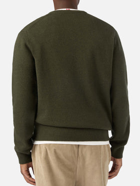 Crewneck-Strickpullover Heron in Militärgrün mit Bergstickerei 