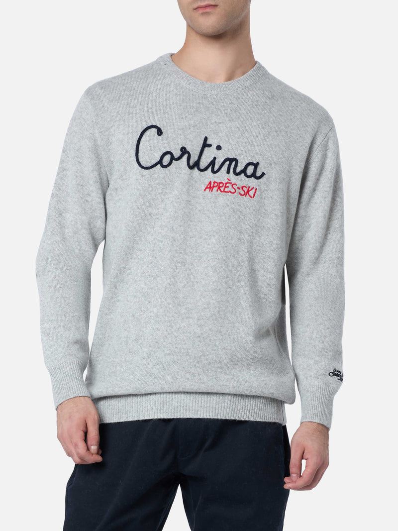 Maglione da uomo grigio Airone con ricamo Cortina apres ski