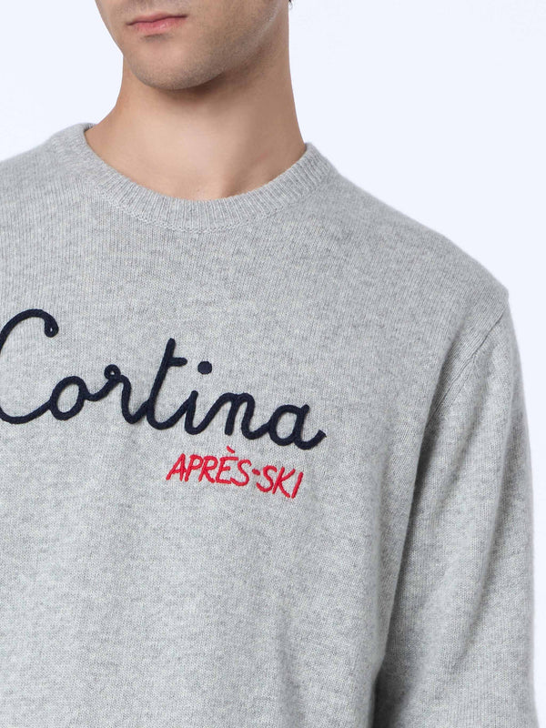 Man gray sweater Heron with Cortina apres ski embroidery