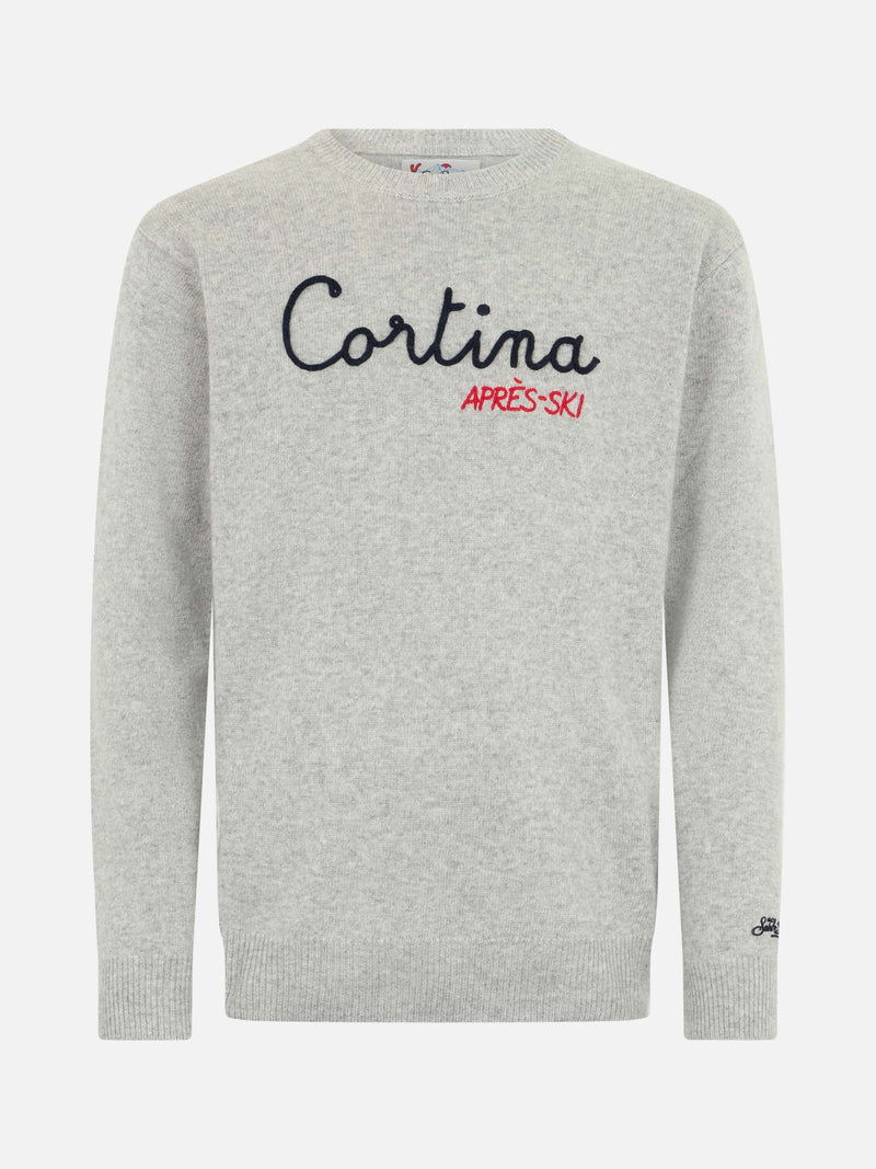 Maglione da uomo grigio Airone con ricamo Cortina apres ski