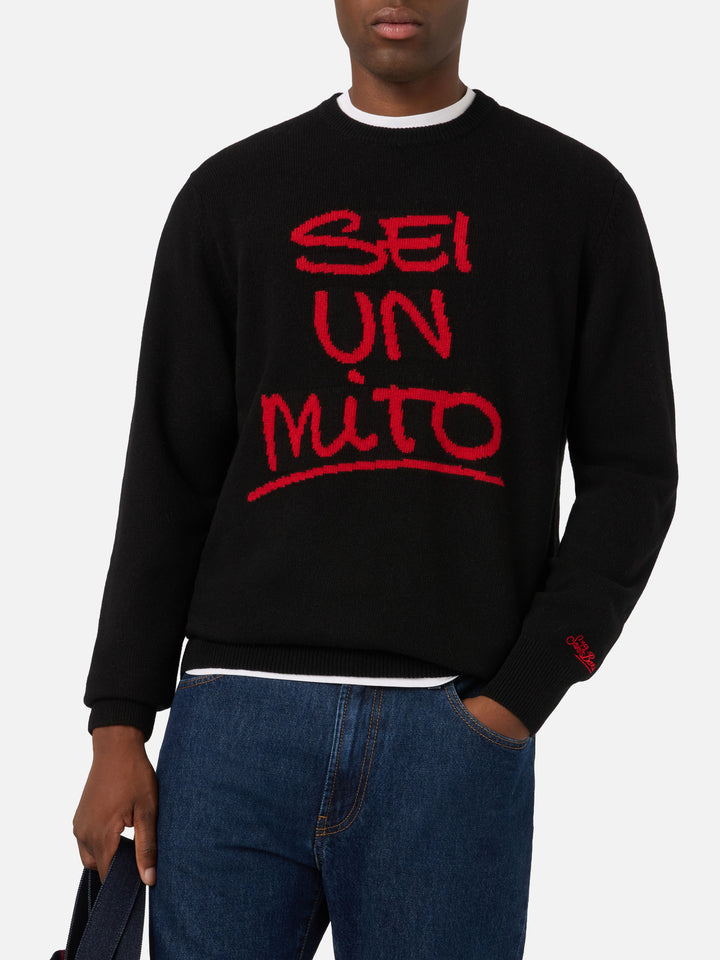 Pull en maille ras-du-cou Black Heron avec intarsia Sei Un Mito | Special edition 