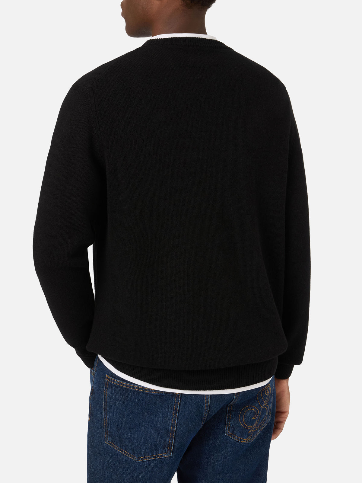 Schwarzer Heron Rundhals-Strickpullover mit Sei Un Mito-Intarsie | Special edition 