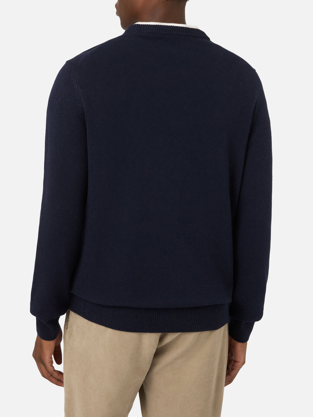 Navy blue Heron crewneck knit with Courchevel Habitué intarsia