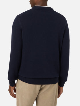 Navy blue Heron crewneck knit with Courchevel Habitué intarsia