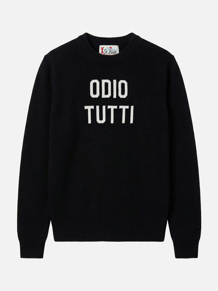 Pull noir à col rond Heron avec jacquard Odio tutti 
