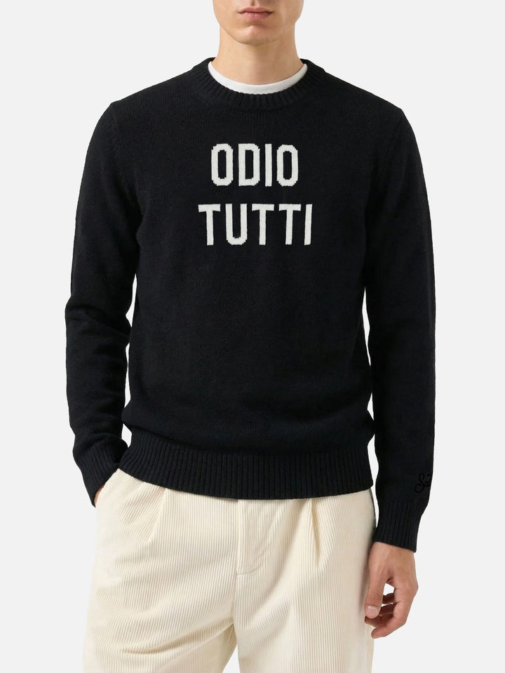 Pull noir à col rond Heron avec jacquard Odio tutti 