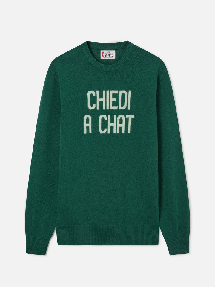 Pull col rond Green Heron en maille avec intarsia Chiedi A Chat 