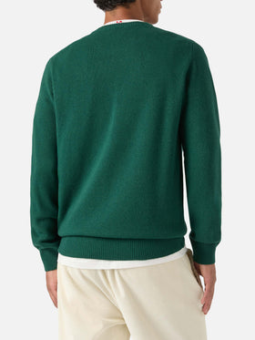 Green Heron crewneck knit with Chiedi A Chat intarsia